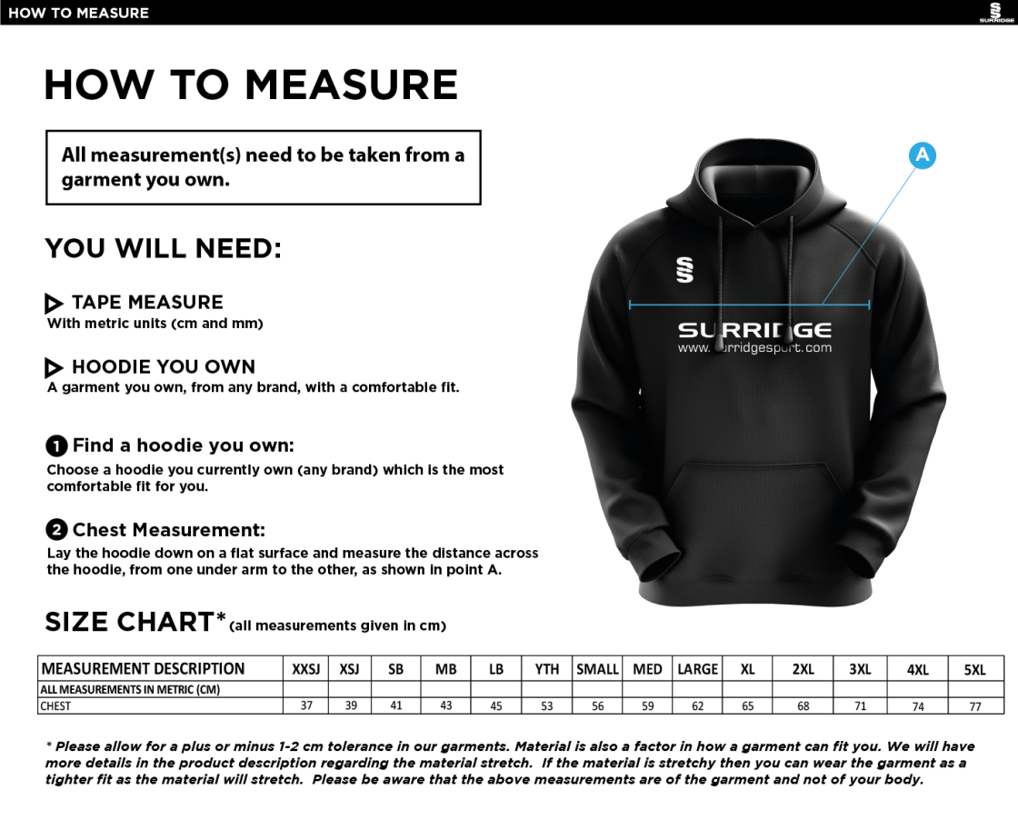 Farnham CC - Hoodie - Size Guide