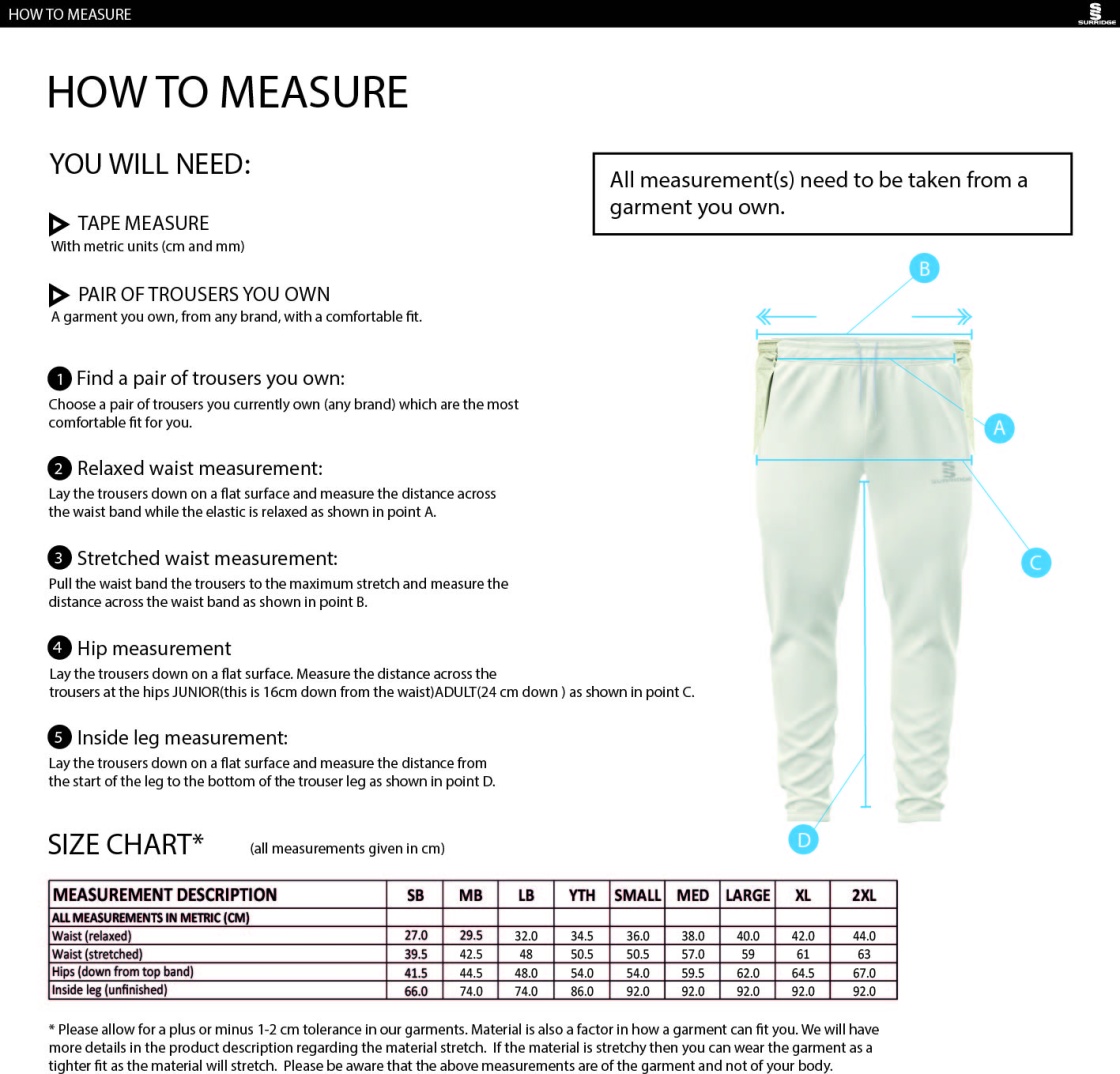 Farnham CC - Cricket Trousers - Size Guide